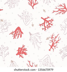 Vector Coral Reef on bright beige seamless pattern background. Perfect for wallpaper, fabric and scrapbooking projects.