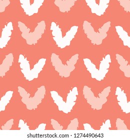 Vector coral and white textured hearts. Seamless repeat pattern. Hand drawn love heart symbol for romantic valentines day, wedding or anniversary celebration backdrop.