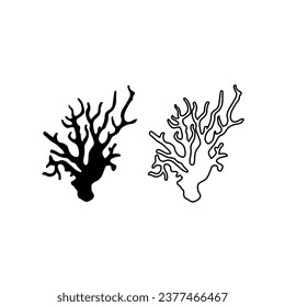 Vector corals black silhouettes. coral line icon 