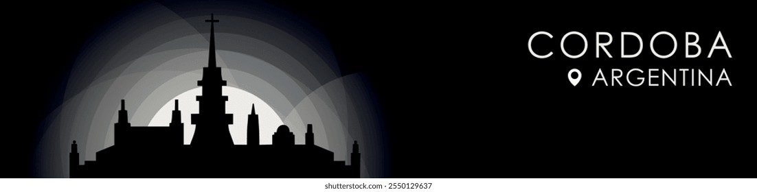 Vector Cordoba, Argentina cityscape banner. Black and white placard profile picture for header, footer