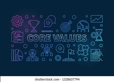 Vector Core Values horizontal concept colorful outline illustration on dark background