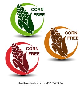 Vector corn free symbols isolated on white background. Silhouettes maize in a circle with shadow. 