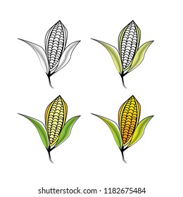 vector corn set with black white ,solid and gradient color
