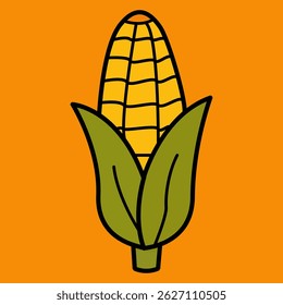 Espigão de milho vetorial com fundo laranja