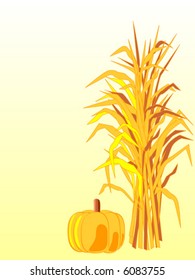 Vector corn stalk with pumpkin.