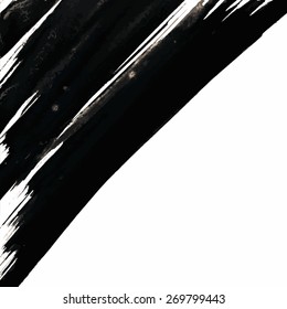 Vector Corner Brush Strokes Background. Abstract painted backdrop. Black and white distress art, natural watercolor texture