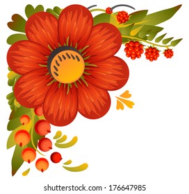 Vector corner design element in Petrykivka art (Ukrainian folk art) isolated on white background