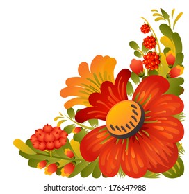 Vector corner design element in Petrykivka art (Ukrainian folk art) isolated on white background