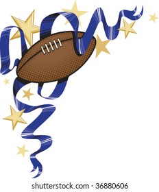 A vector corner embellishment featuring a football, stars, and ribbons