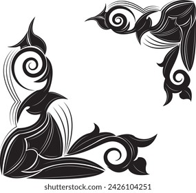 vector corner ornament on white background, tattoo, batik ,art,carving 