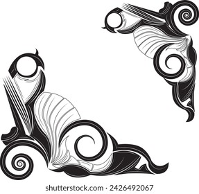 vector corner ornament on white background, tattoo, batik ,art,carving 