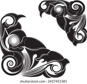 vector corner ornament on white background, tattoo, batik ,art,carving 