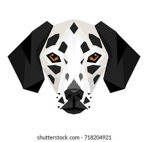Vector corner stylized dalmatian breed dog face isolated on white background symbol of new 2018 year