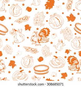 Vector Cornucopia Thanksgiving Pumpkin Turkey Corn Seamless Pattern
