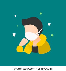 Vector Corona Covid Virus Defended using a mask for your life