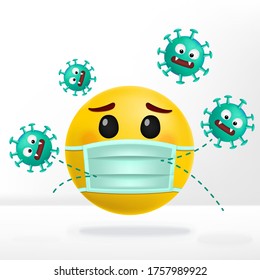 Vector Corona Virus or Anti Bacterial Cartoon Emotion with surgical mask.