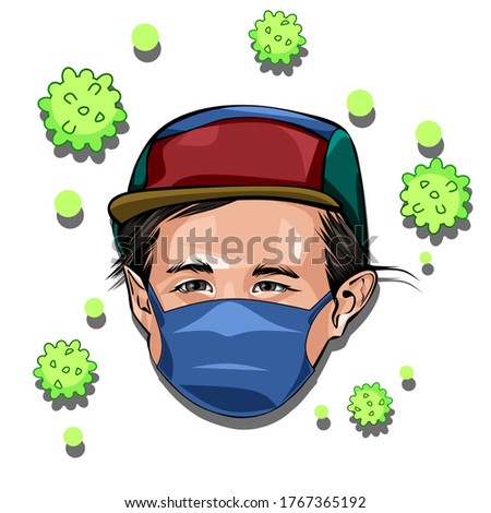 Vector corona virus covid19 and child wearing masker