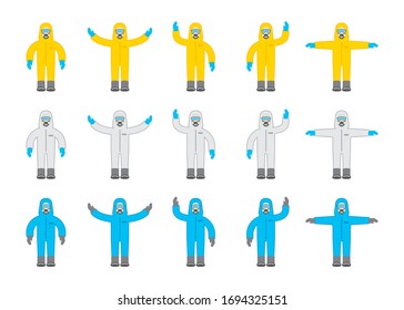 Vector: Virus Corona (COVID-19), varias formas de personas con traje de neblina