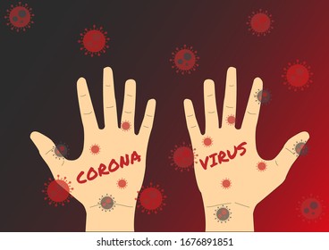 Vector of Corona Virus text on hand with covid-19 pandemic