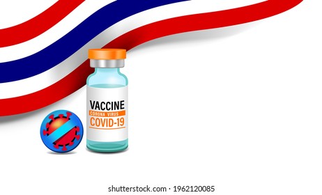 vector corona virus vaccine bottle and thai flag for banner background, vaccine coronavirus bottle and thailand flag on white