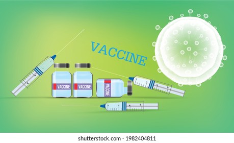 Vector coronavirus 19 syringes and vaccines on red green abstract background