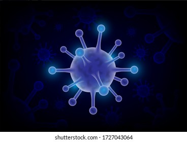 Vector de Coronavirus 2019 y fondo de virus. Concepto de riesgo médico pandémico y de rotura del virus de Corona COVID-19. ilustración de vector de virus peligroso.