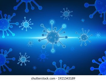 Vektorgrafik von Coronavirus 2019 und Virushintergrund mit Krankheitszellen auf blauem Hintergrund.COVID-19 Corona-Virus ausgebrochenes und pandemisches medizinisches Risiko-Konzept