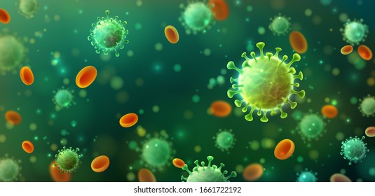 Vector of Coronavirus 2019-nCoV and Virus background with disease cells.COVID-19 Corona virus outbreaking and Pandemic medical health risk concept.Vector illustration eps 10