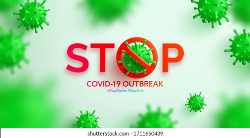 Vector of Coronavirus 2019-nCoV and Virus background with disease cells. Stop COVID-19 Corona virus outbreaking, Stay Home and Stay Safe concept. Vector illustration eps 10