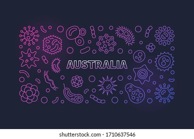 Vector Coronavirus in Australia concept outline colorful horizontal banner or illustration on dark background
