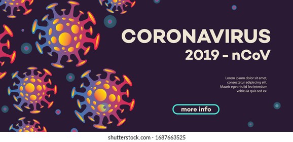 Vector coronavirus banner with bacteria - global pandemic concept. Novel coronavirus 2019-nCoV background. Virus Infection. Medical wallpaper. Quarantine illustration. 10 eps