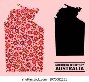 Vector coronavirus collage map of Australian Northern Territory organized for vaccination advertisement.