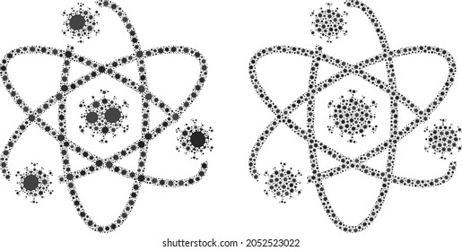 Vector coronavirus composition atom viruses constructed for lockdown wallpapers. Mosaic atom viruses is based on icon and it is designed with biological hazard covid-2019 pathogen icons.