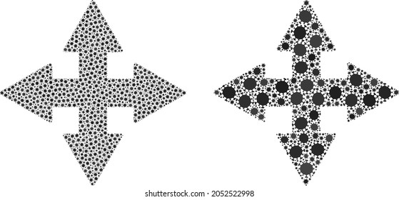 Vector coronavirus composition expand arrows constructed for clinic illustrations. Mosaic expand arrows is based on icon and it is designed with biological hazard flu infection parts.