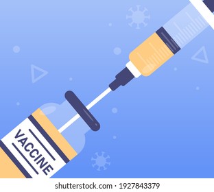 Vector Coronavirus concept. Covid-19. A medical syringe is taking a vaccine against the virus. Pandemic outbreak. Vaccination of the elderly. Injection. Treatment for the virus. Vaccination.