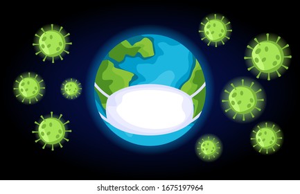 vector Coronavirus / Corona virus concept. world/ earth put mask to fight against Corona virus. Concept of fight against virus.