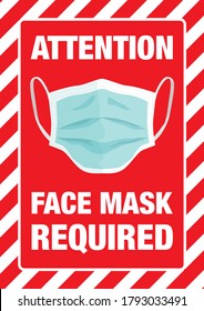 Vector Coronavirus COVID-19 Face Mask Required attention poster design. Ready to print poster design for shops and social areas.