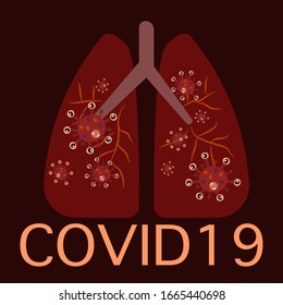 Vector of Coronavirus or COVID-19 that destroys the human’s lung and respiratory system.  Wuhan virus - nCoV in China illustration concept.