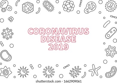 Vector Coronavirus Disease 2019 concept horizontal frame in outline style