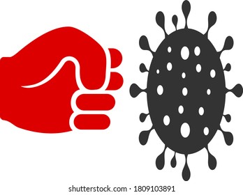 Vector coronavirus fist strike flat icon. Vector pictogram style is a flat symbol coronavirus fist strike icon on a white background.