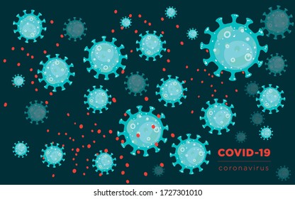 Vector Coronavirus Illustration Of COVID-19  Pattern Background, Illustration Virus Coronavirus On Dark Background, Covid 19.