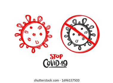 Vector coronavirus illustration with sign of Stop Covid-19.
