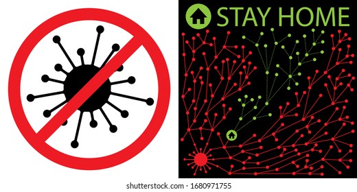 Vektorillustration Coronavirus Infograuer Hintergrund. Warum du zu Hause bleiben solltest. Hintergrund mit Coronavirus-Bakterien und -Programmen