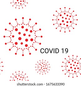 Vektorillustration Coronavirus Logo von COVID-19 nahtlos wiederholt Muster Hintergrund. Illustrationsvirus Coronavirus 2019-nCoV auf weißem Hintergrund. Abstraktes nCoV-Modell. Epidemiemuster des Coronavirus.