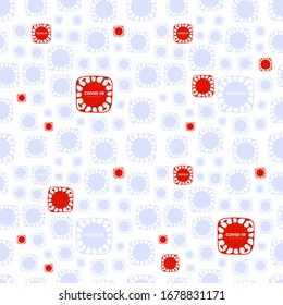 Vector coronavirus logo of COVID-19 seamless repeating pattern background. Illustration virus coronavirus 2019-nCoV on white background. Abstract model of nCoV. Coronavirus epidemic pattern.