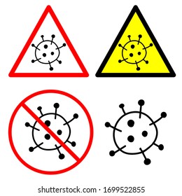 Logo del coronavirus vector del COVID-19. Ilustración de la epidemia de virus 2019-nCoV sobre fondo blanco. Signo de círculo cruzado. Coronavirus covid-19 peligrosidad y riesgo de enfermedad de la salud pública y brote de gripe