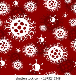 Patrón transparente del coronavirus vectorial. Coronavirus 2019-nCoV sobre fondo rojo
