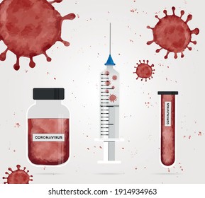 Vector coronavirus vaccine complete development. end of coronavirus. vaccine medicine. corona virus injection syringe. fight against coronavirus.