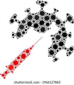 Vector coronavirus vaccine injection covid-2019 mosaic icon combined for pharmacy wallpapers. Coronavirus vaccine injection mosaic is designed of scattered covid viral icons.