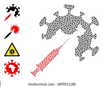 Vector coronavirus vaccine injection icon covid mosaic. Coronavirus vaccine injection mosaic is designed from little coronavirus viral icons. Image is designed for hospital advertisement.